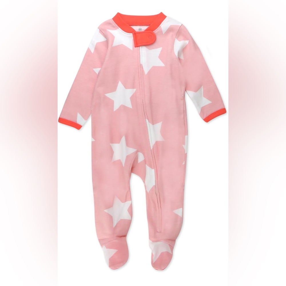 Pink Star Baby Footie PJs Organic Cotton Newborn Onesie